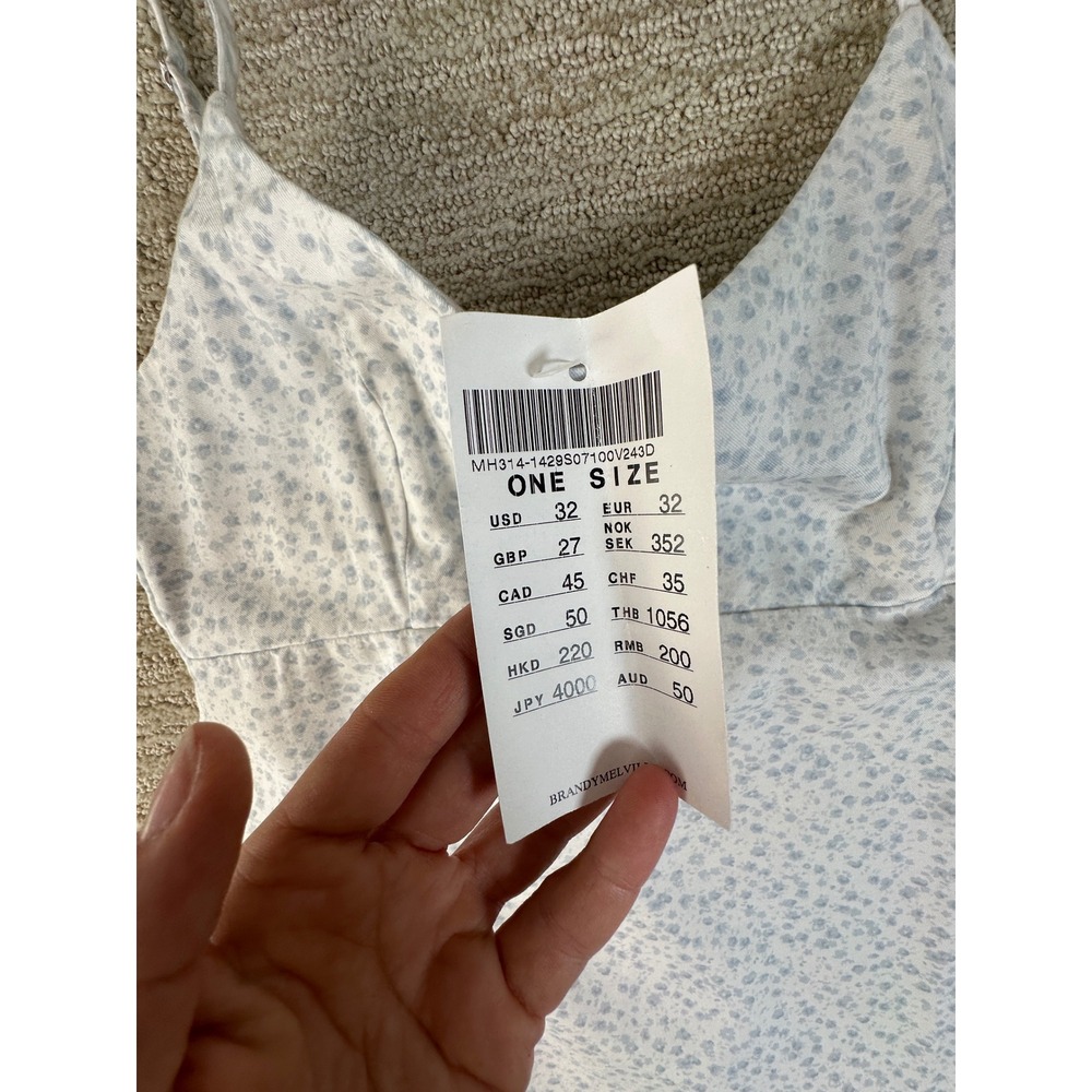 Brandy Melville Blue Floral Mini Dress White Adjustable Straps Tie Back One Size - Picture 8 of 11
